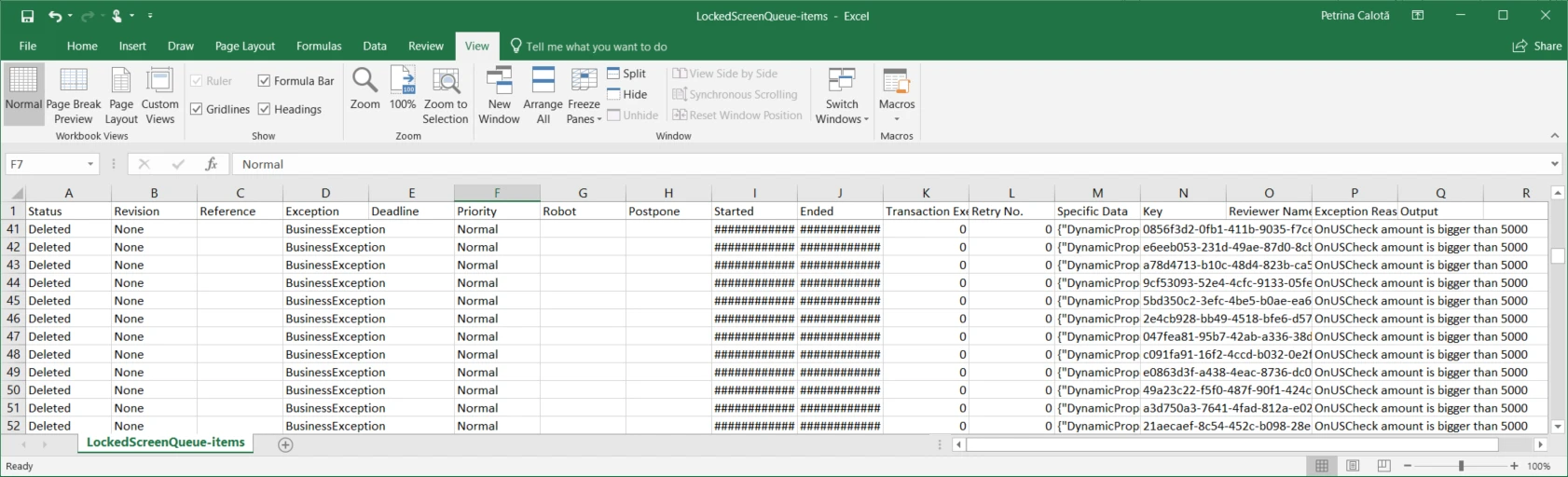 CSV ファイルのスクリーンショット