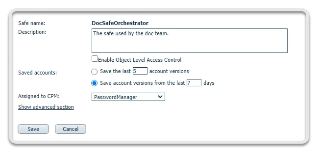 Screenshot des Fensters „Details zum Tresor“