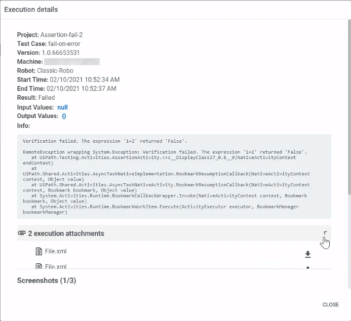 Screenshot des Fensters „Ausführungsdetails“