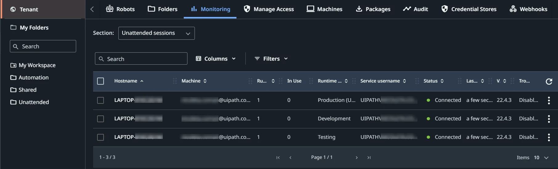 Screenshot of the Monitoring tab