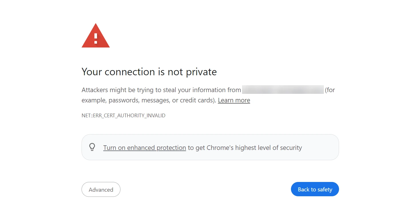Image pour « Votre connexion n’est pas privée »