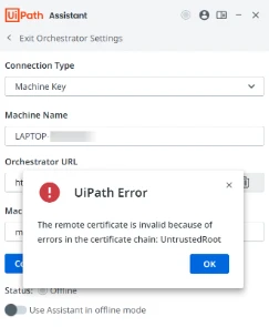 Image du message d’erreur UiPath