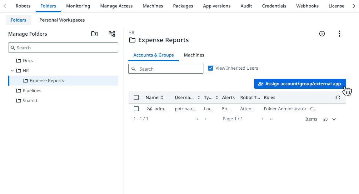 Image « Attribuer un(e) compte/groupe/application externe »