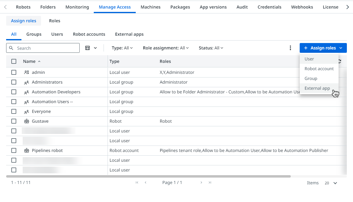 Image « Attribuer des rôles à une application externe »