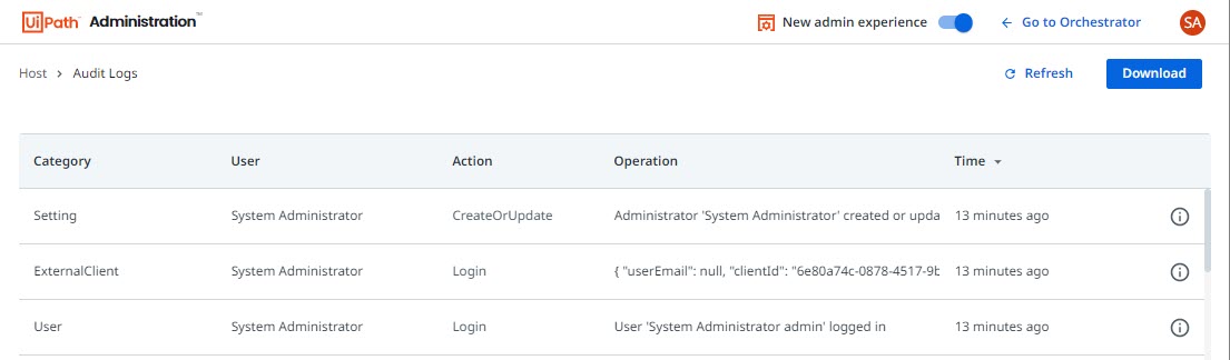 「監査ログ ビュー」の画像