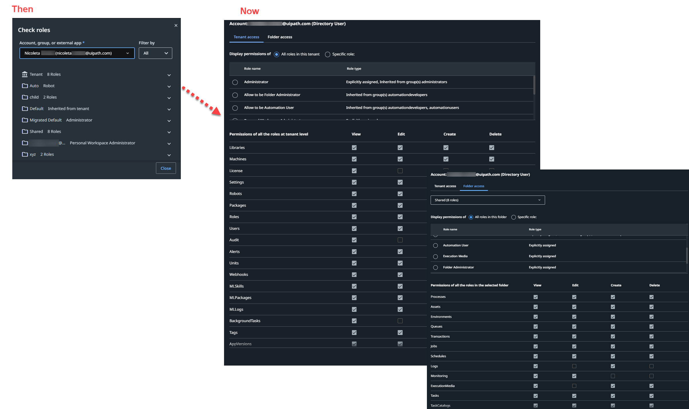 Comparación entre interfaces de acceso de tenant