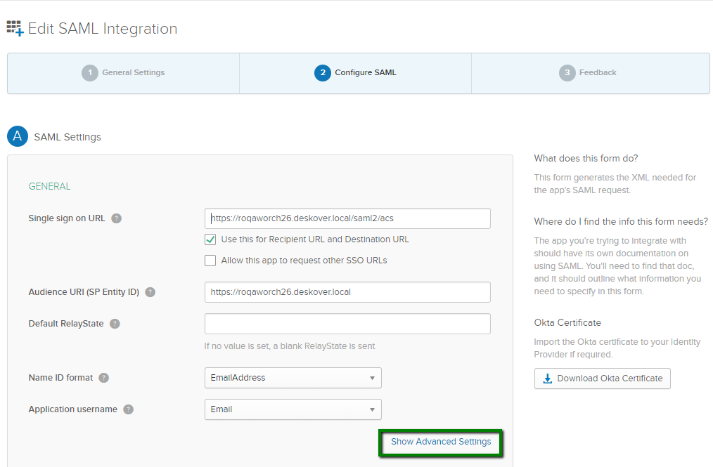 Image pour « Configurer l'onglet SAML »