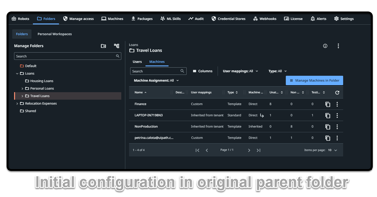 Configuración inicial en la carpeta principal original