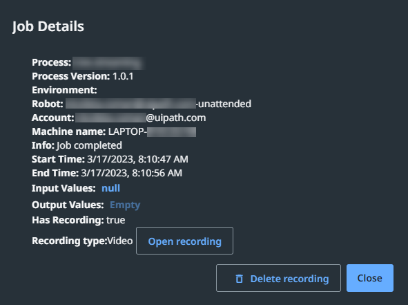 Página de detalles del trabajo