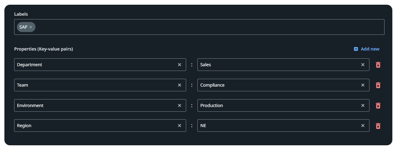 Labels interface