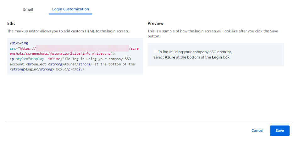 'Login customization tab' image