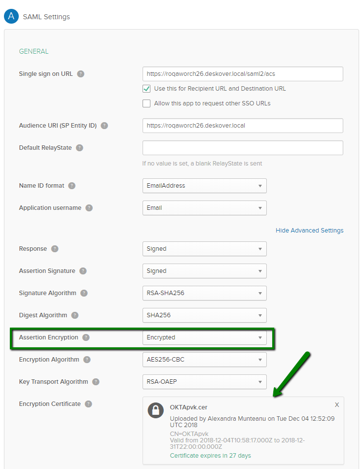 Image « Paramètres SAML »
