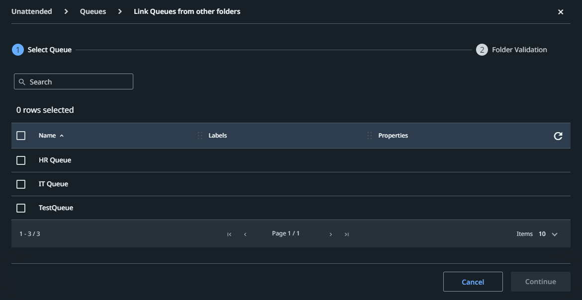 Screenshot from the Link Queueus from other folders page