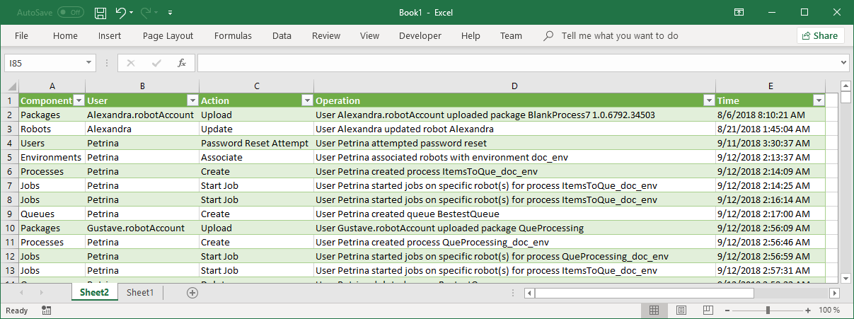 CSV ファイルのスクリーンショット