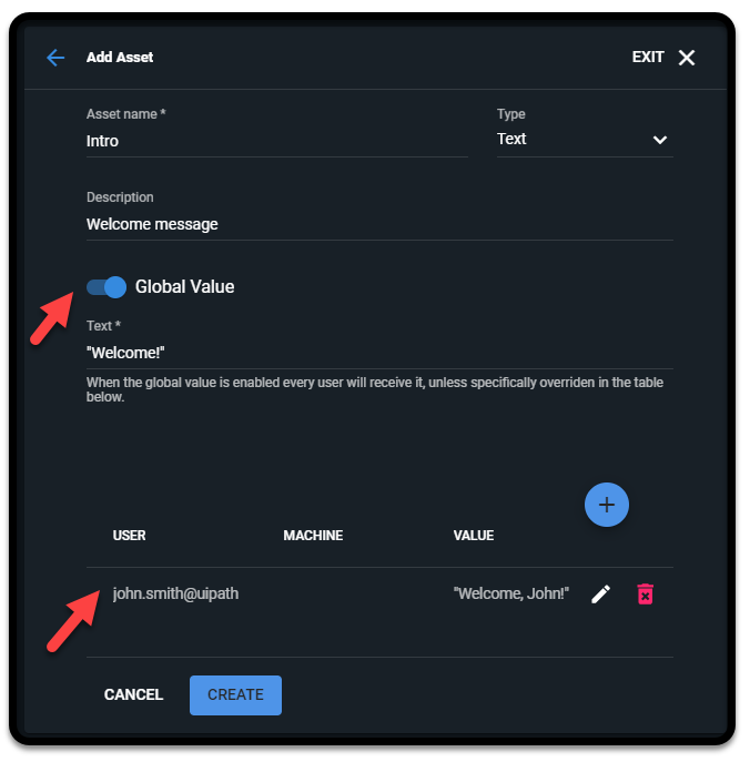 Capture d'écran d'une valeur particulière pour un utilisateur