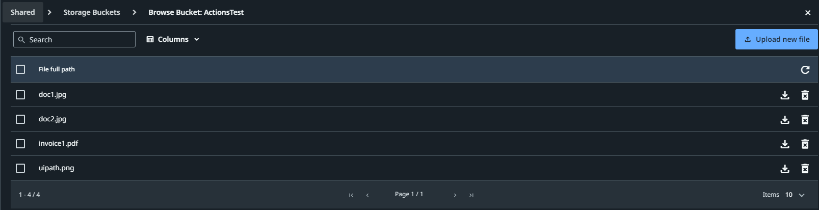 Screenshot eines Speichercontainers