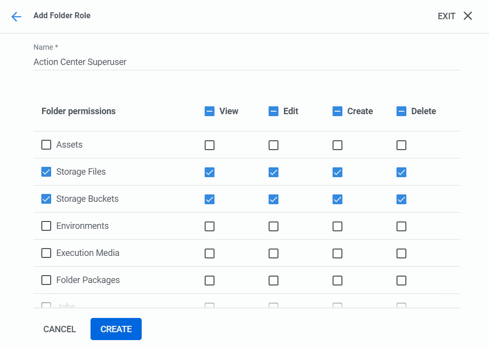 新しいロールの権限の選択のスクリーンショット