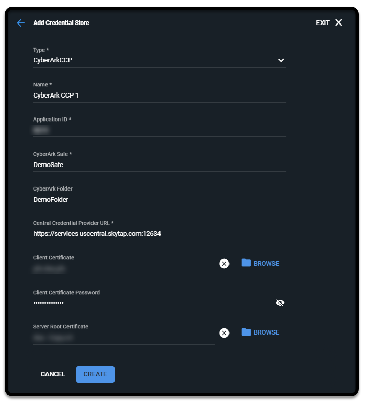 Screenshot der Seite „Speicher für Zugangsdaten hinzufügen“