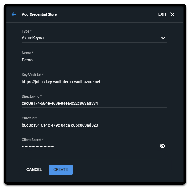 Screenshot der Seite „Speicher für Zugangsdaten hinzufügen“