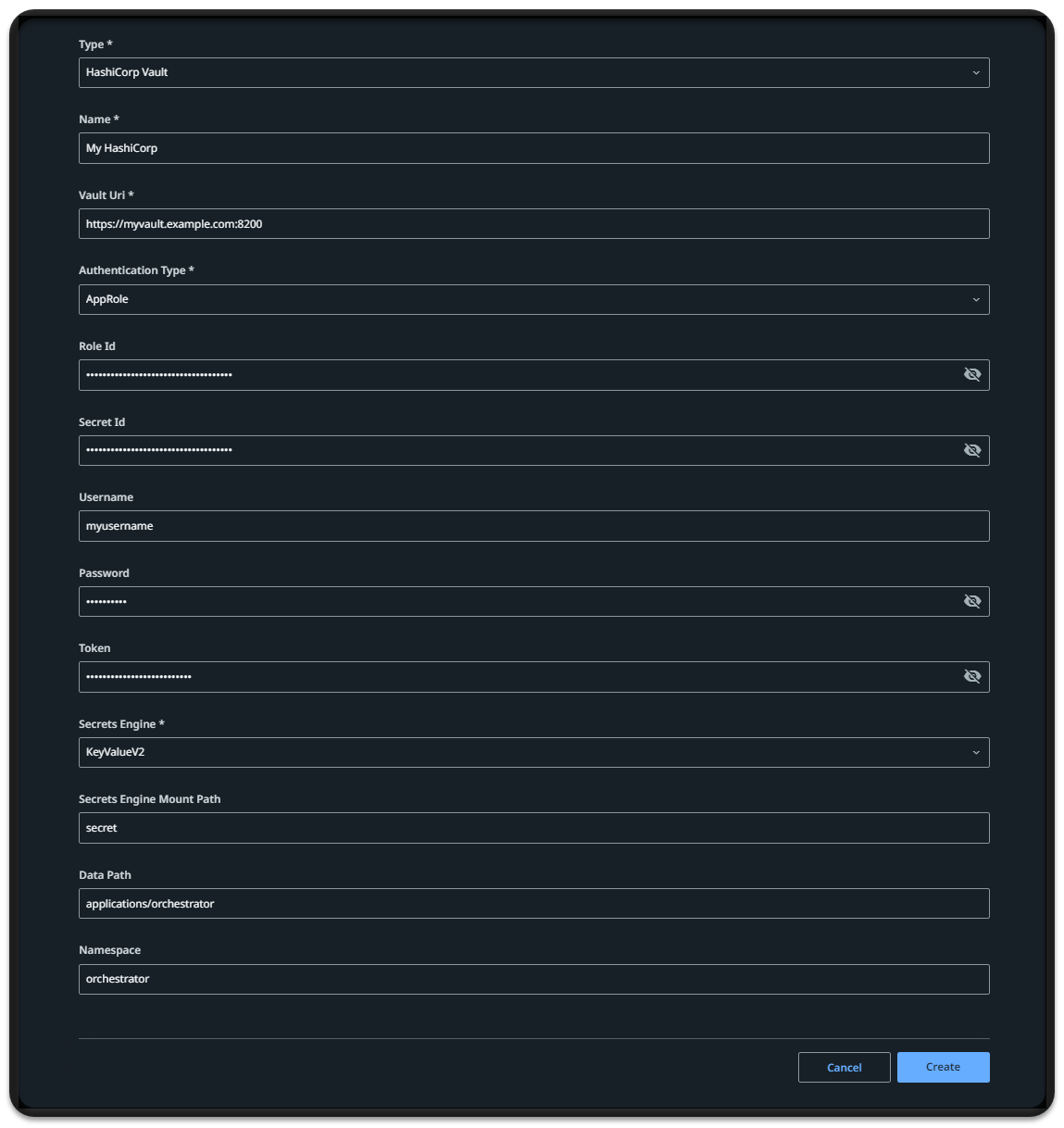 Screenshot der Seite „Speicher für Zugangsdaten hinzufügen“
