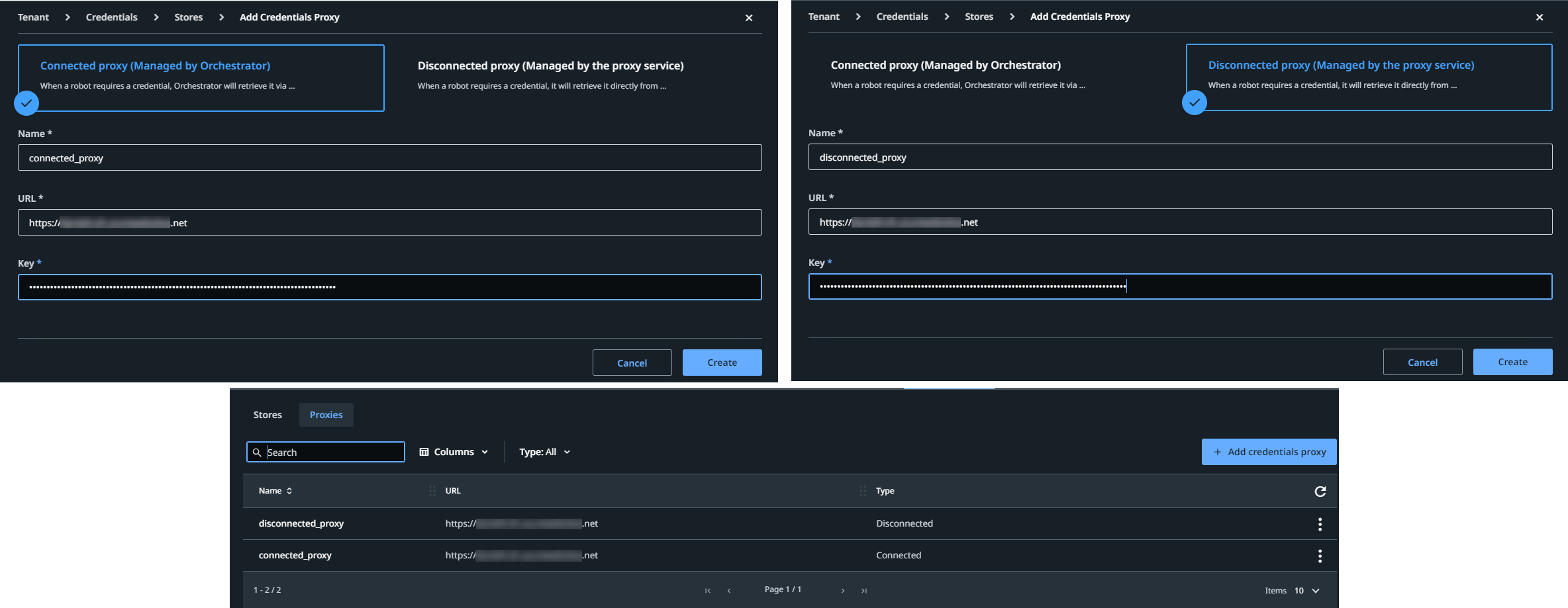 Captura de pantalla de la página Añadir Credentials Proxy