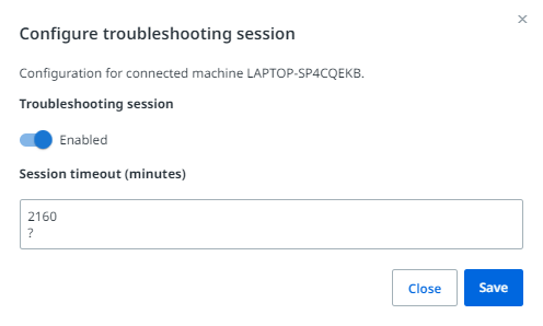 Screenshot von „Fehlerbehebungssitzung konfigurieren“