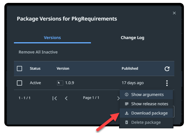 [パッケージをダウンロード] ボタンのスクリーンショット