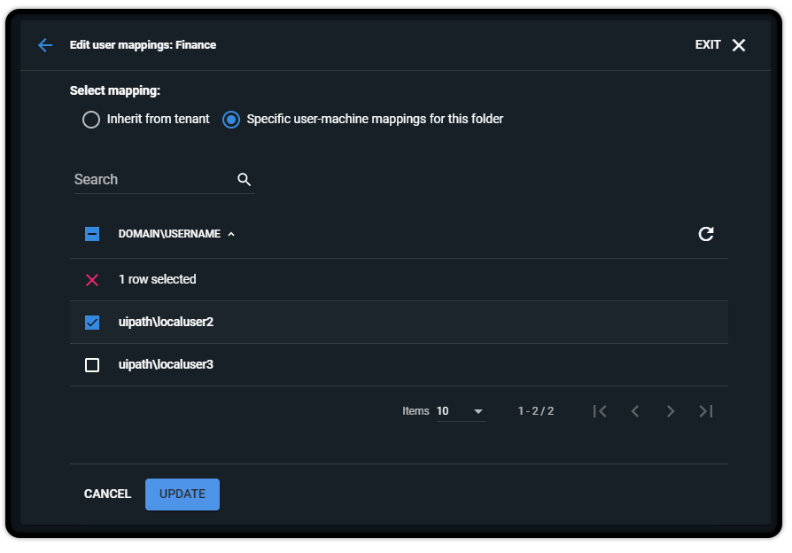 Screenshot of the Edit user mappings interface