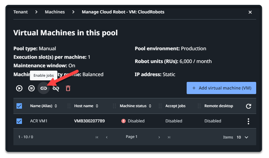 Screenshot of the Enable jobs button