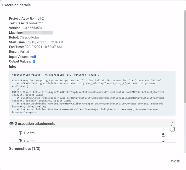 Capture d'écran de la fenêtre Détails de l'exécution