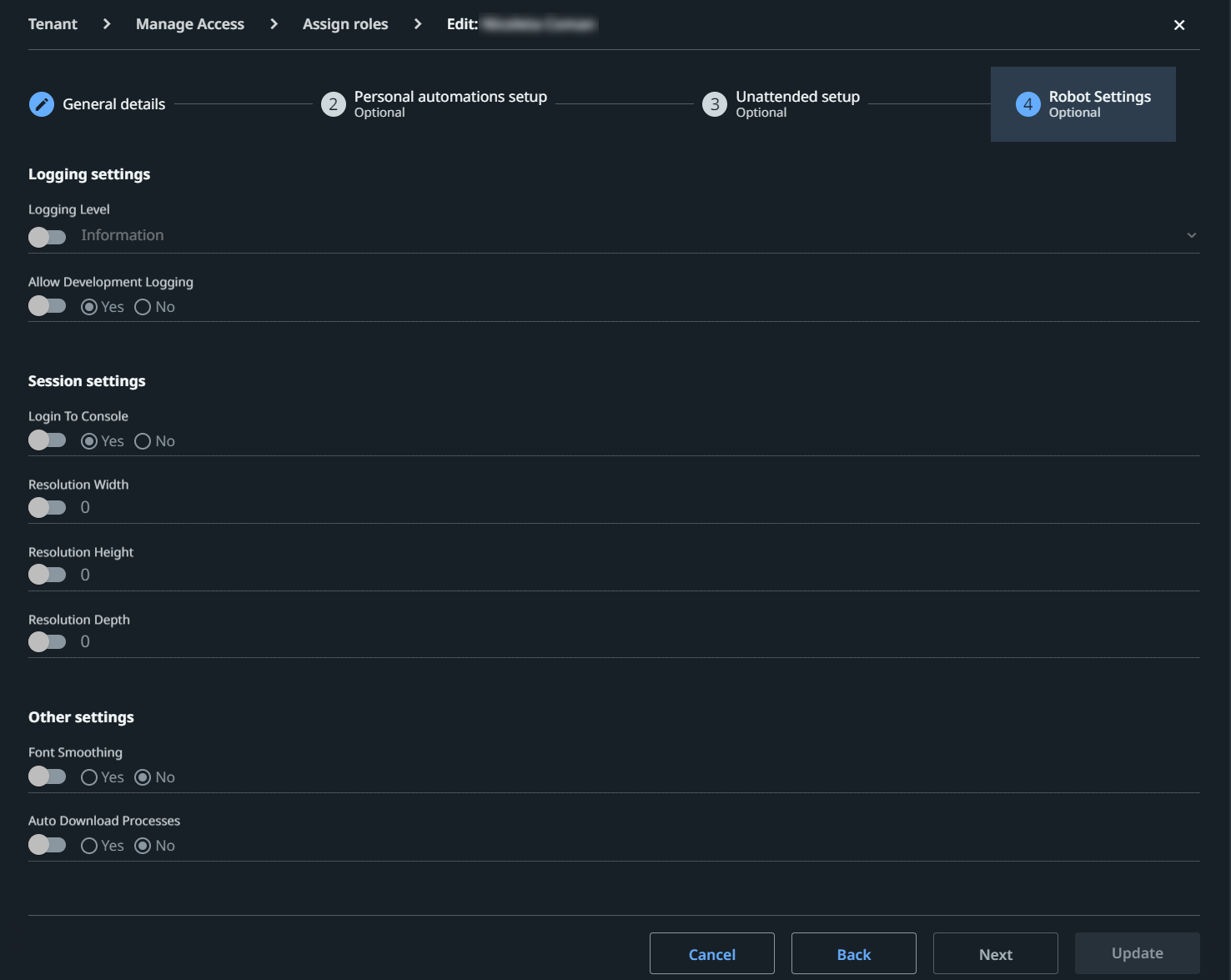 Screenshot of the General details page