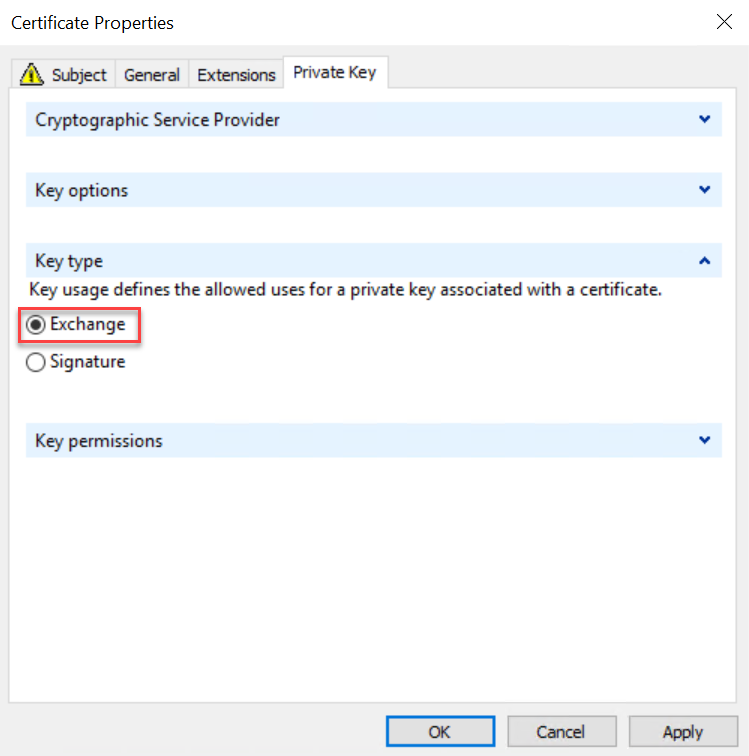 “密钥类型”字段的屏幕截图