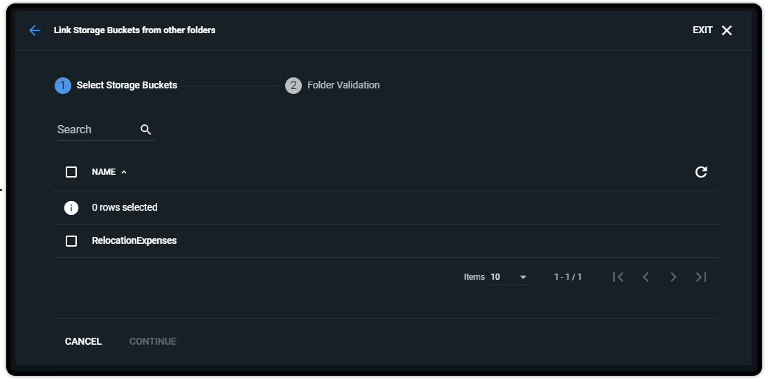 Screenshot der Seite „Speichercontainer aus anderen Ordnern verknüpfen“