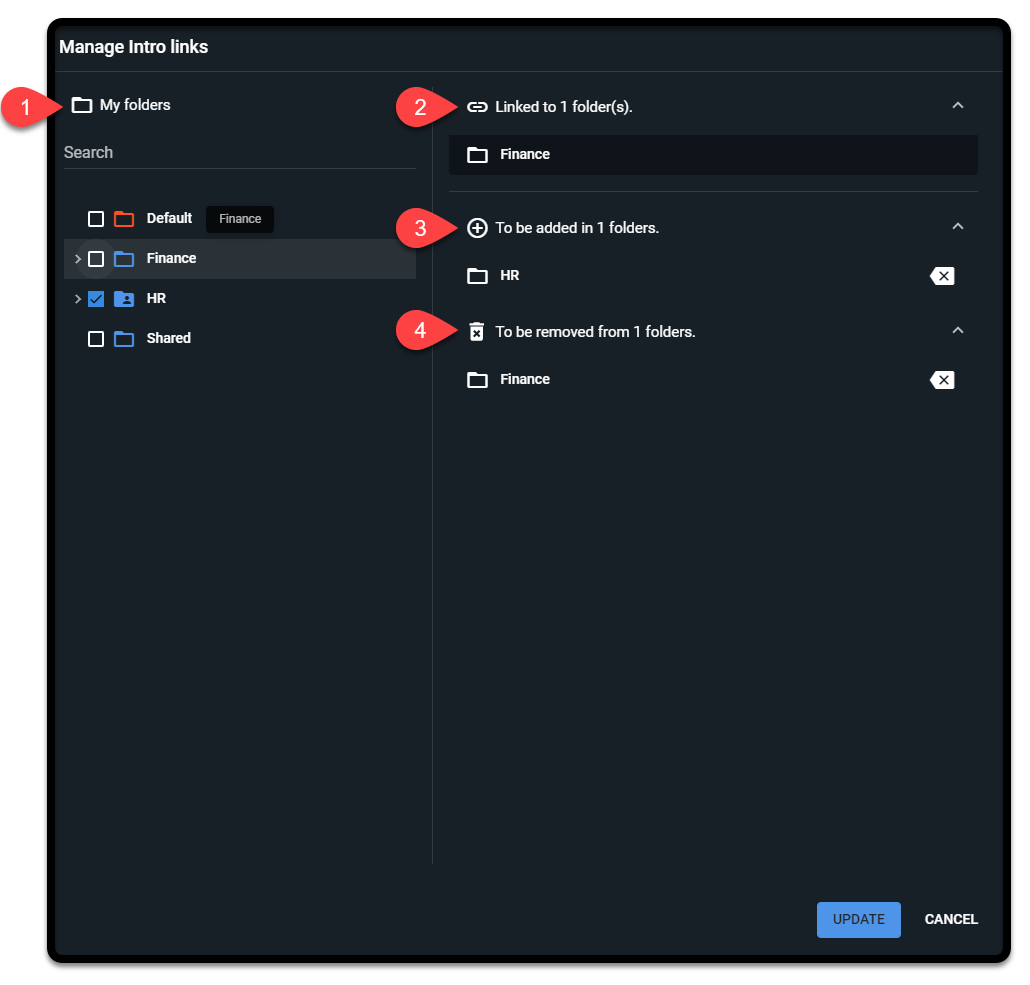 Screenshot der Seite „Assetverknüpfungen verwalten“