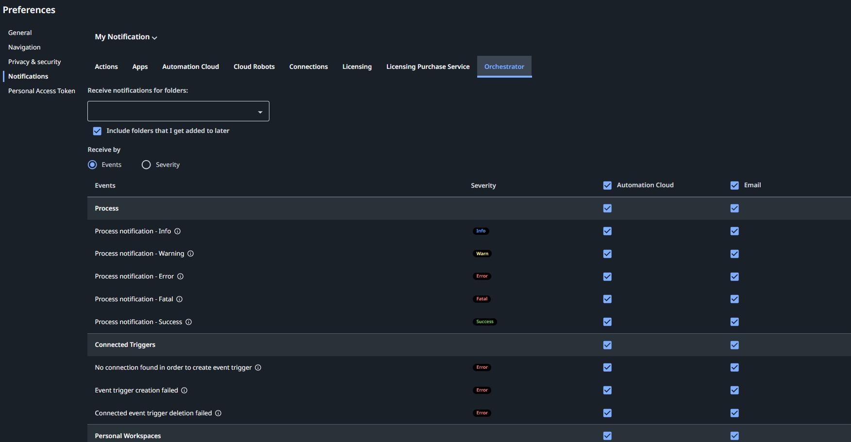 Screenshot of the My Notification page