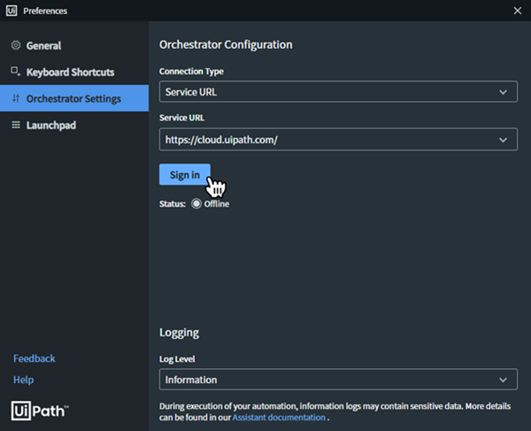 Screenshot der Konfigurationsoberfläche des Orchestrators