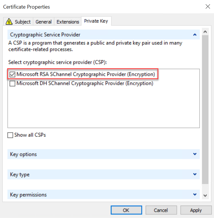 “私钥”选项卡的屏幕截图