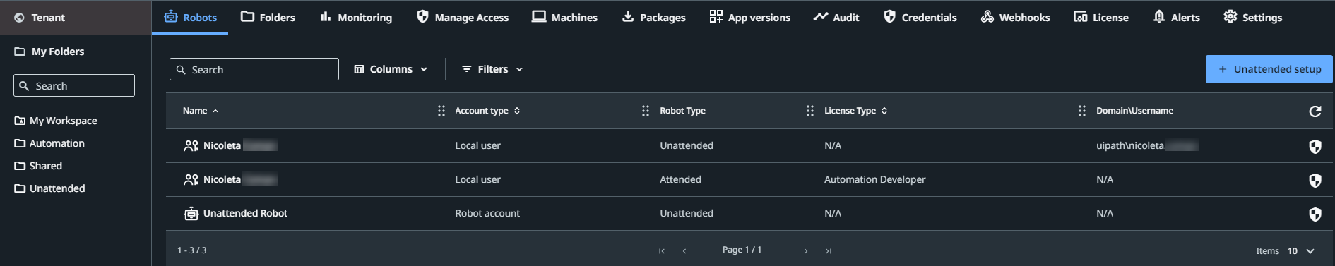 Screenshot der Seite „Roboter“