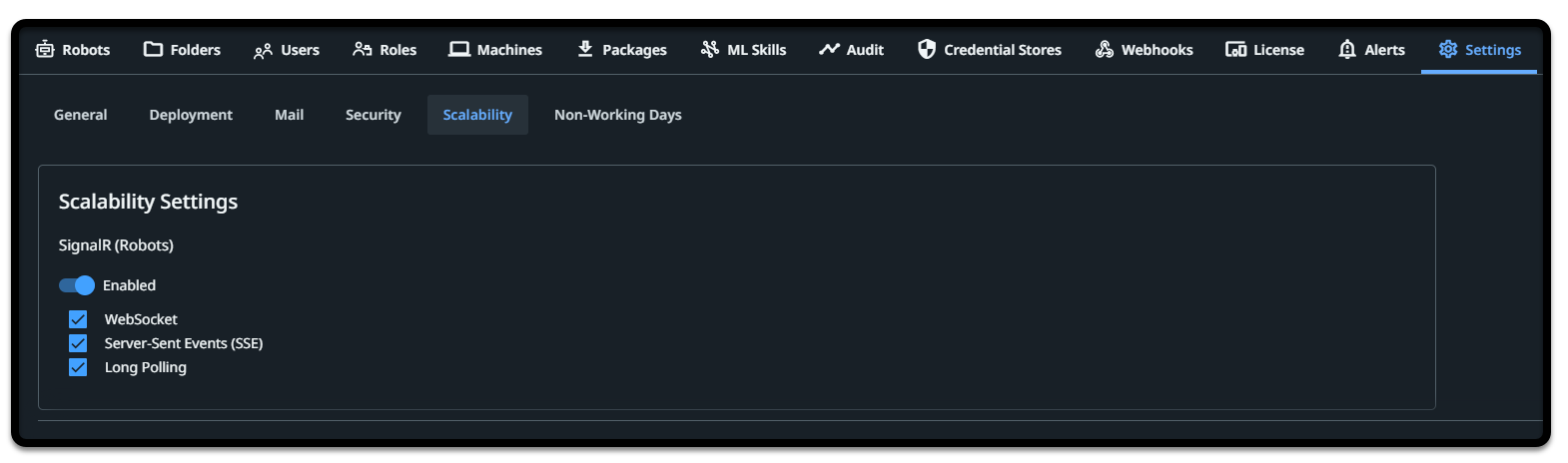 Screenshot of the Scalability tab