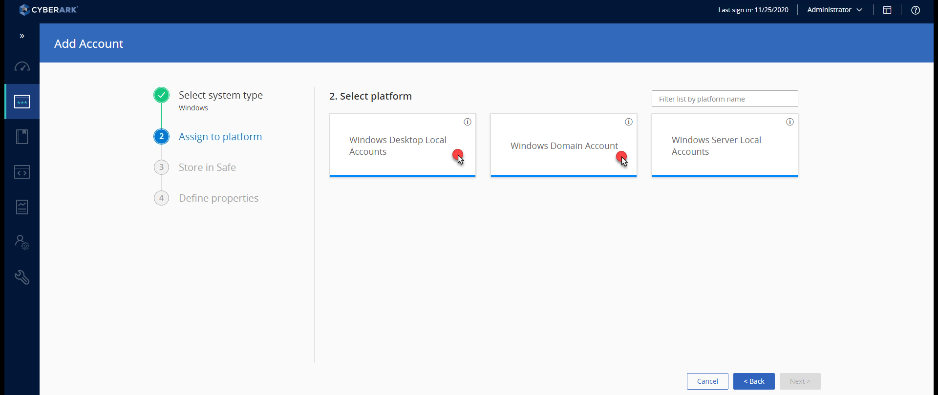 Screenshot of the Select platform interface in CyberArk