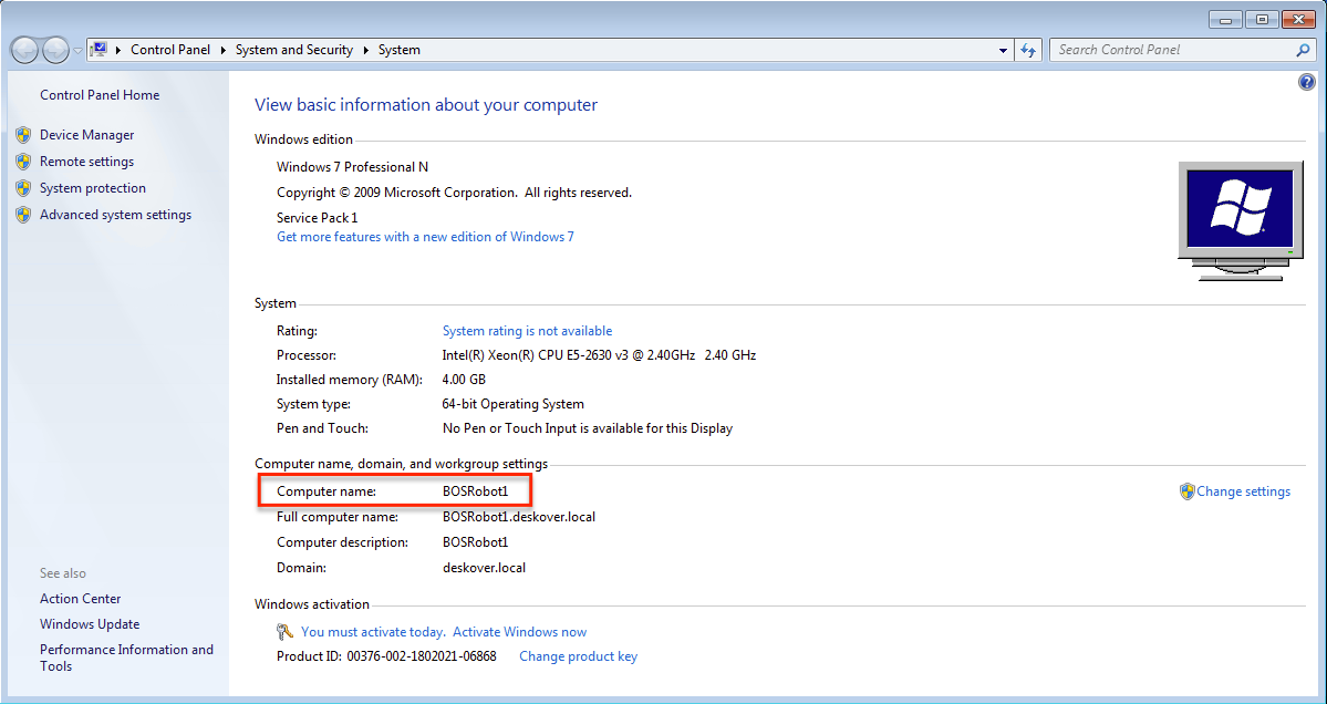 Screenshot of the System page