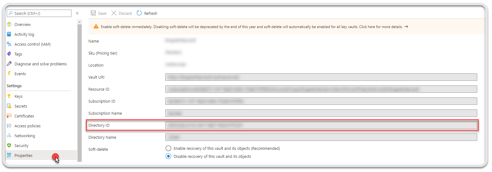Screenshot mit dem hervorgehobenen Feld „Verzeichnis-ID“