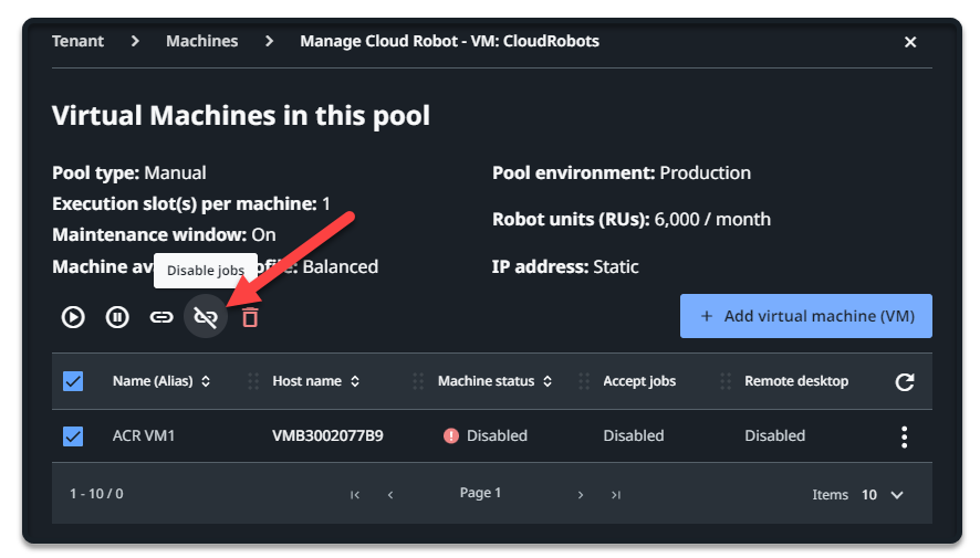Screesnhot of the Disable jobs button