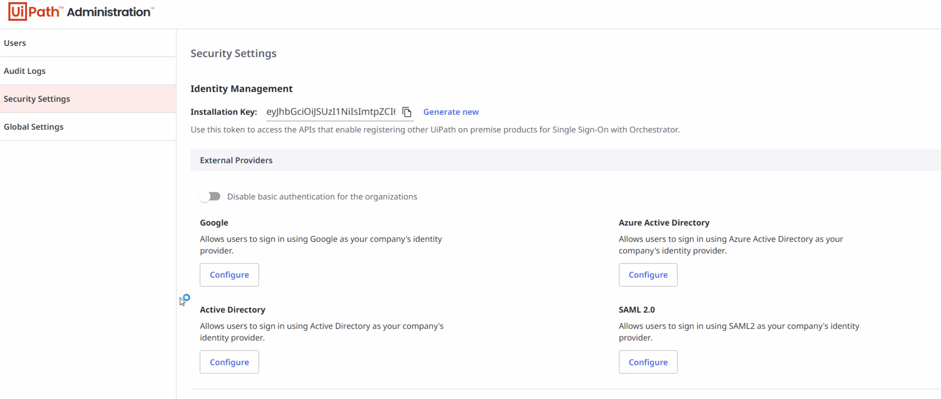Imagem 'Visualização de configurações de segurança'