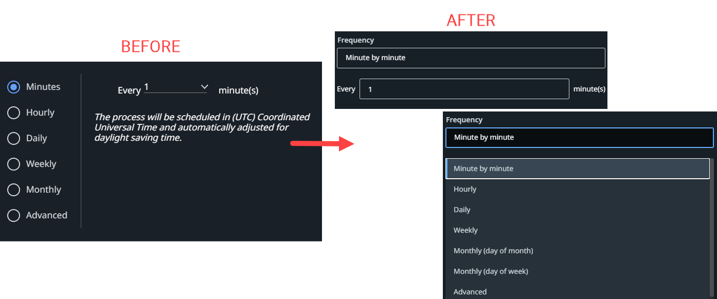 Este es un vistazo al componente de frecuencia anterior, así como al nuevo menú, junto con las opciones que incluye.