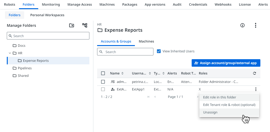 Image « Annuler des applications externes d'un dossier »