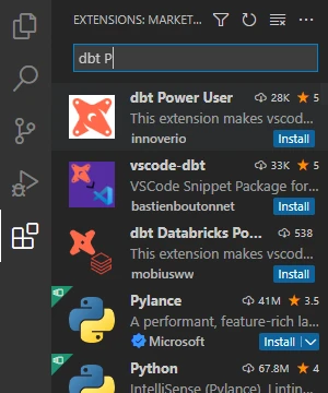Painel de extensões