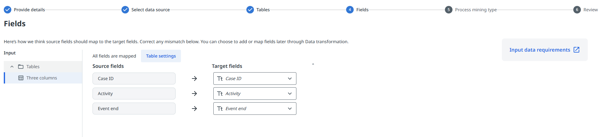 Example field mapping