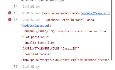 Example of a linked SQL file from a compilation error