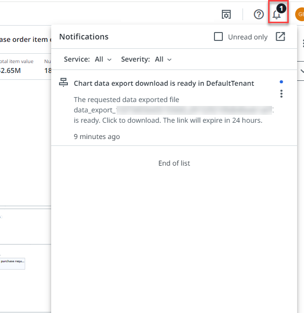 Export ready notification message